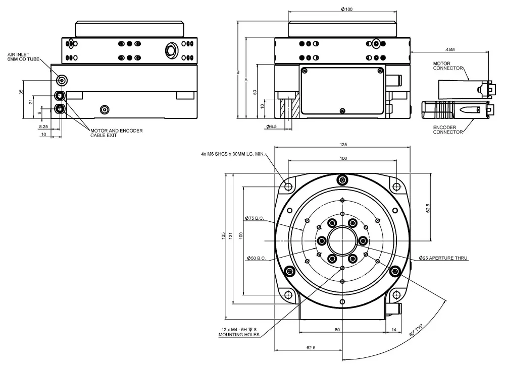 A-623.xxxxx, dimensions in mm (A-623.025xx: A=75 mm; B=90 mm; A-623.050xx: A=100 mm; B=115 mm)