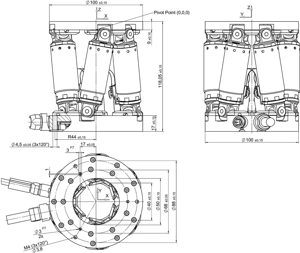 H-810.I2, dimensions in mm, at zero position of nominal travel range