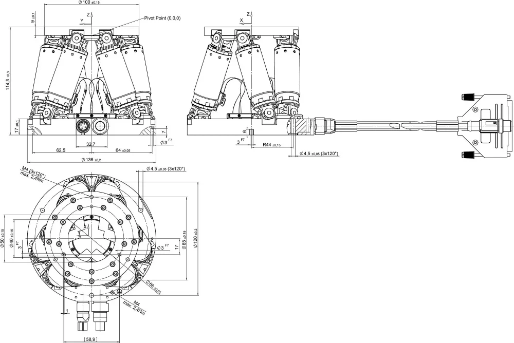 H-811.I2, dimensions in mm, at zero position of nominal travel range