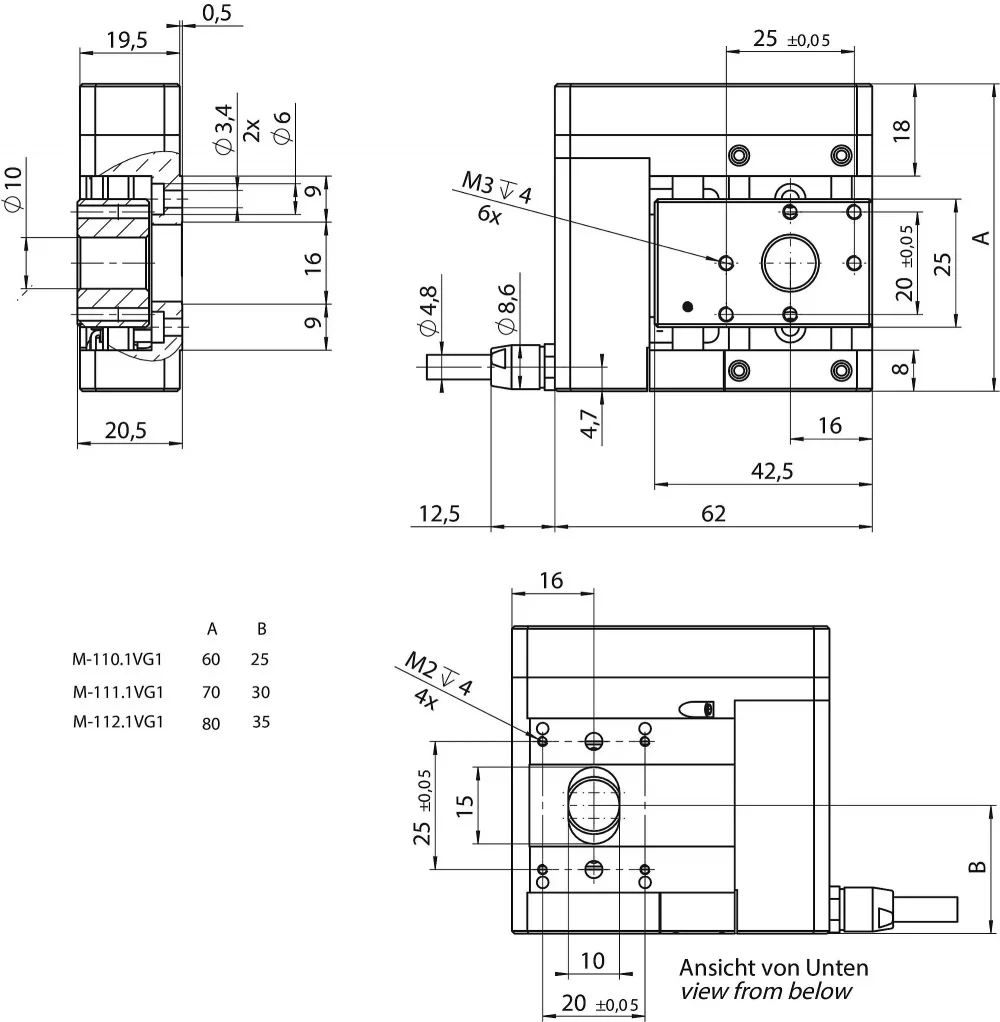 M-11x.1VG1, dimensions in mm. Note that a comma is used in the drawing instead of a decimal point.