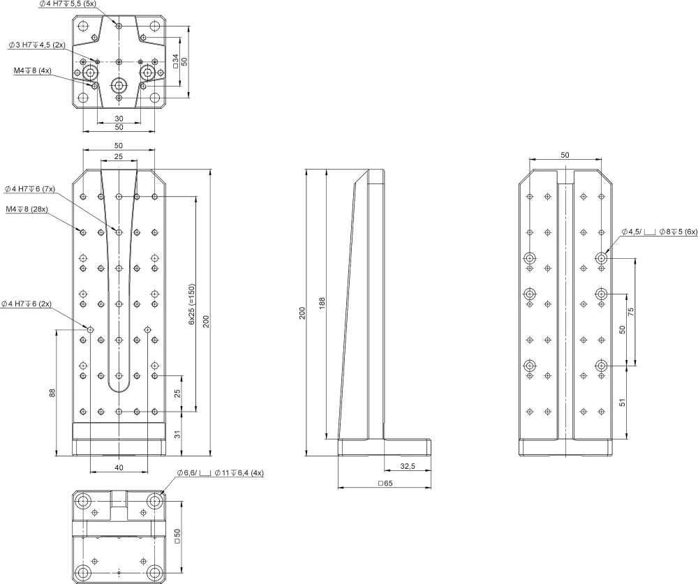 L-500.AV3, dimensions in mm. Note that a comma is used in the drawings instead of a decimal point.