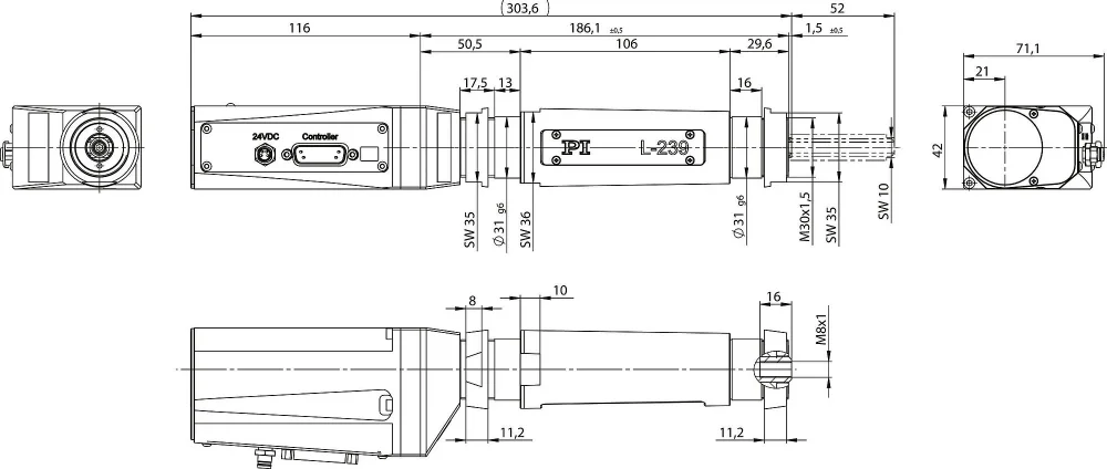 L-239.50AD, dimensions in mm. Note that a comma is used in the drawings instead of a decimal point.