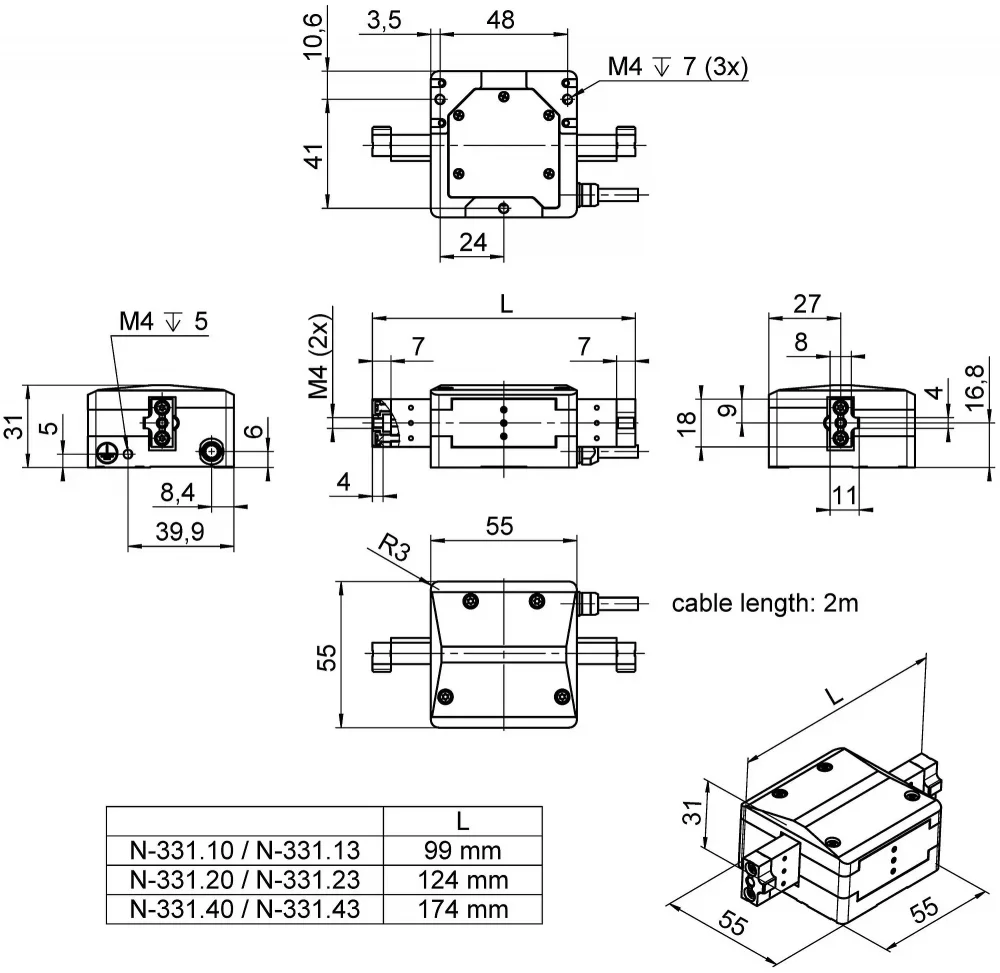 N-331.xx, dimensions in mm. Note that a comma is used in the drawings instead of a decimal point.