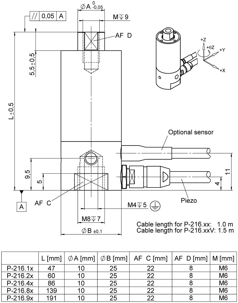 P-216, dimensions in mm. Note that a comma is used in the drawings instead of a decimal point.