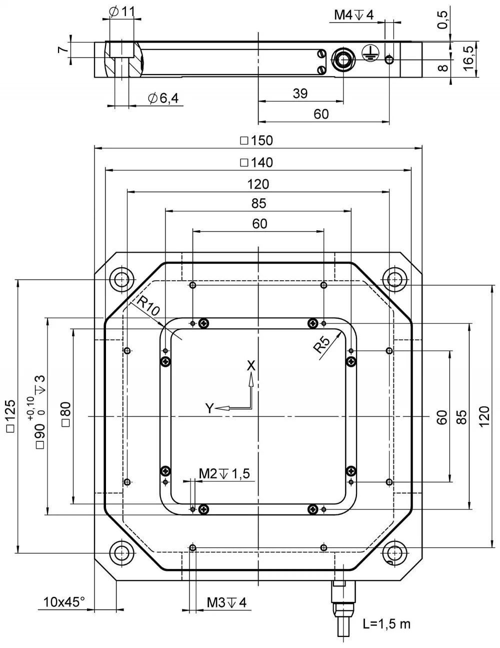 P-541.2 • P-542.2, dimensions in mm. Note that a comma is used in the drawings instead of a decimal point.