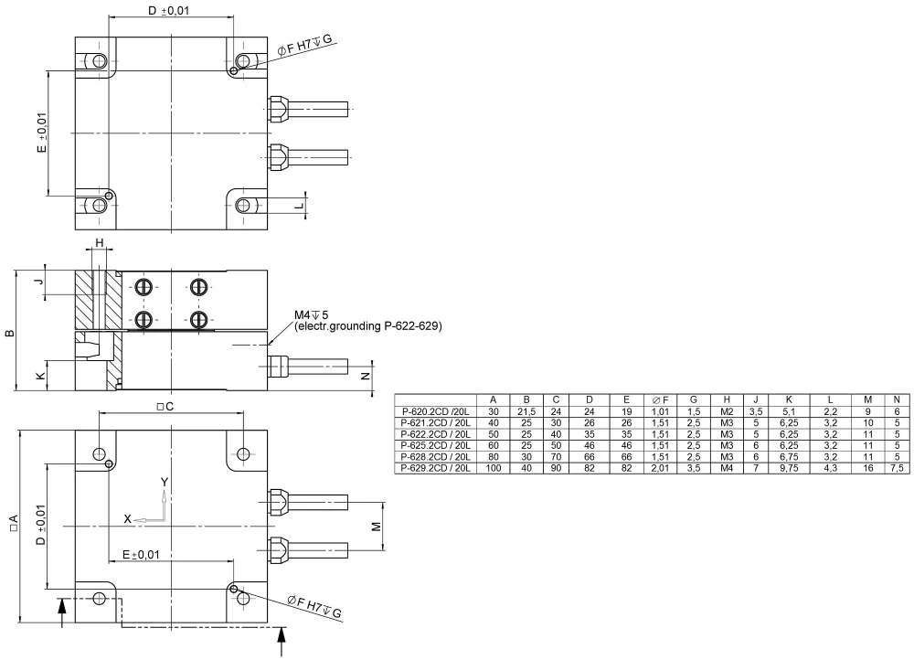 P-62x.2CD/.2CL/.20L, dimensions in mm.