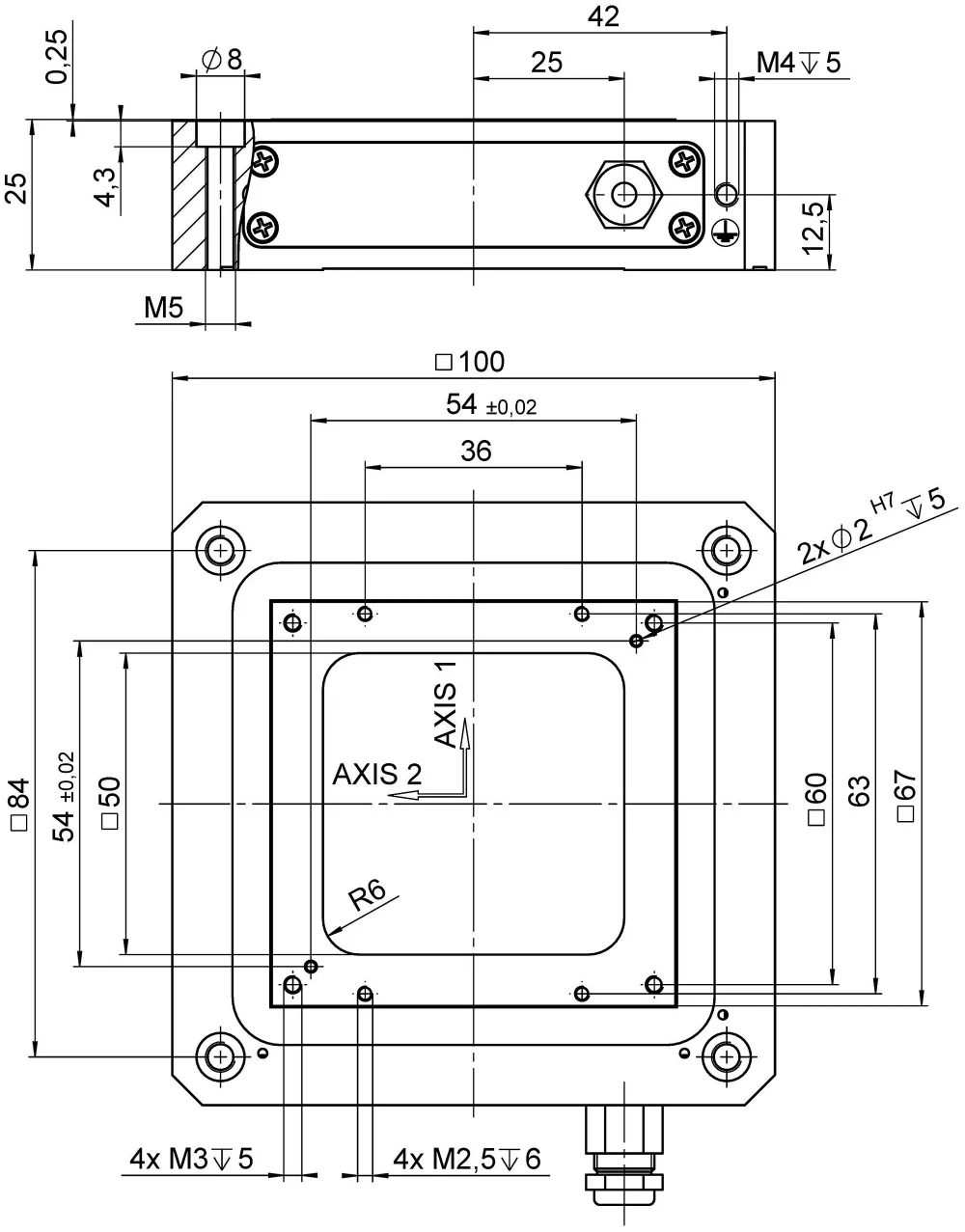 P-733.2CD / .2CL, dimensions in mm. Note that a comma is used in the drawings instead of a decimal point.