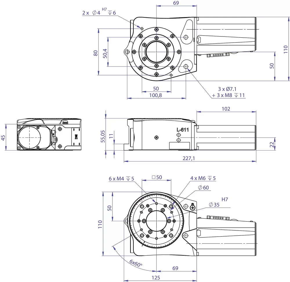 L-611 mit DC- und BLDC-Motor, Abmessungen in mm