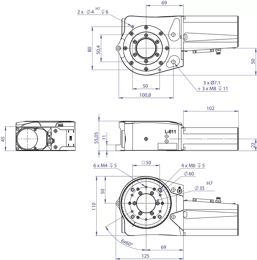 L-611 mit Active Drive DC-Motor, Abmessungen in mm