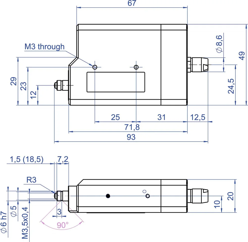 M-232, dimensions in mm. Note that a comma is used in the drawings instead of a decimal point.