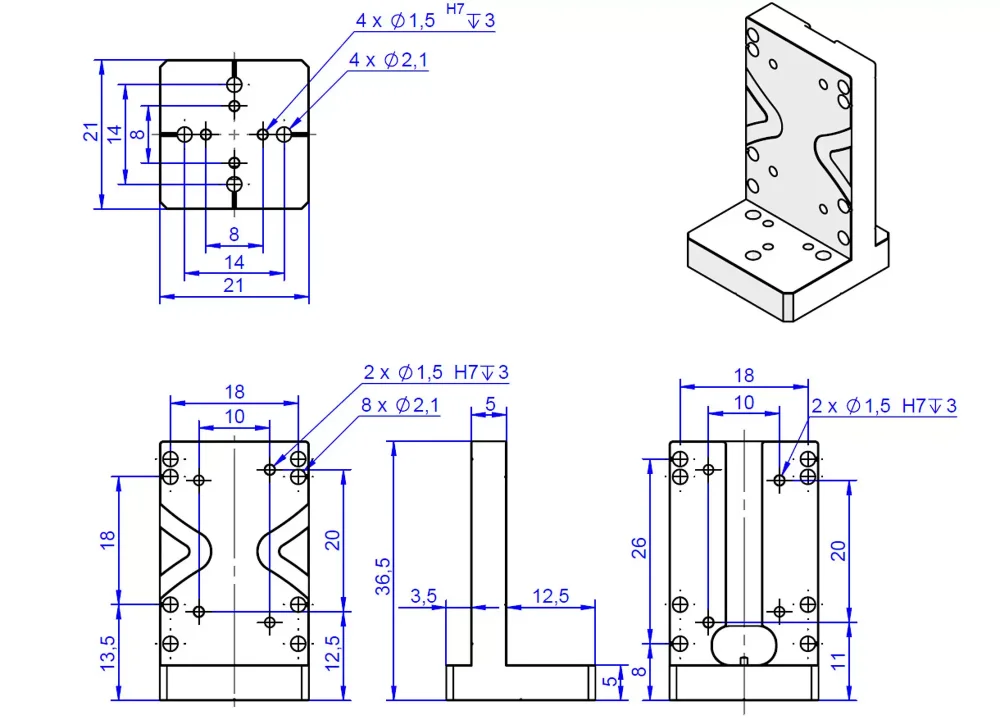 Adapter bracket Q-121.10U, dimensions in mm