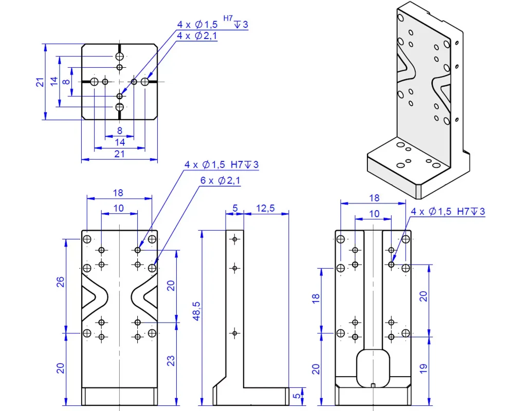 Adapter bracket Q-121.20U, dimensions in mm
