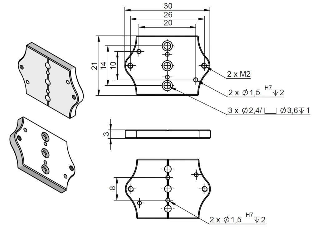 Adapter plate Q-121.80U, dimensions in mm
