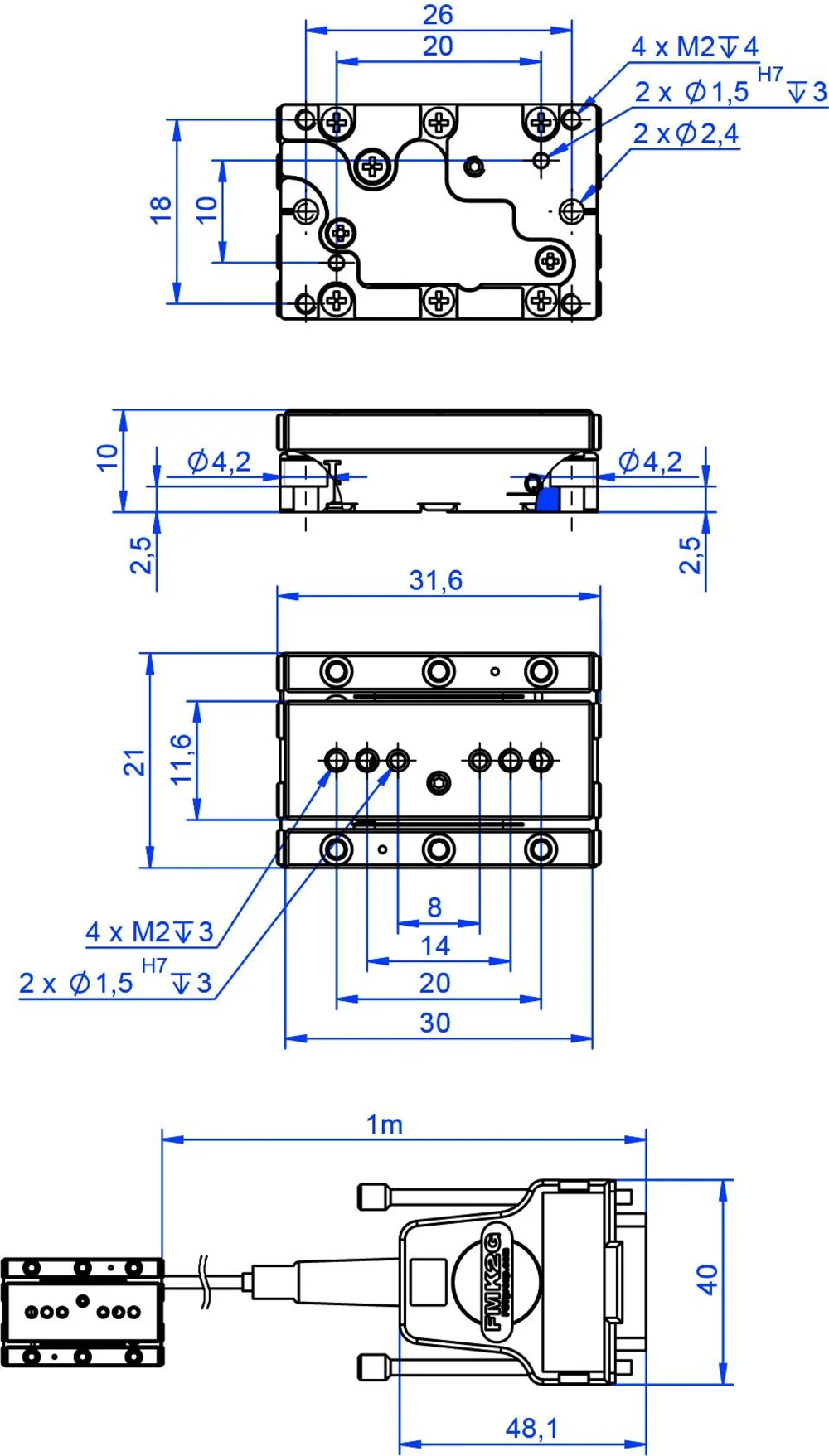 Q-521.2xx, Dimensions in mm. Note that a comma is used in the drawings instead of a decimal point.