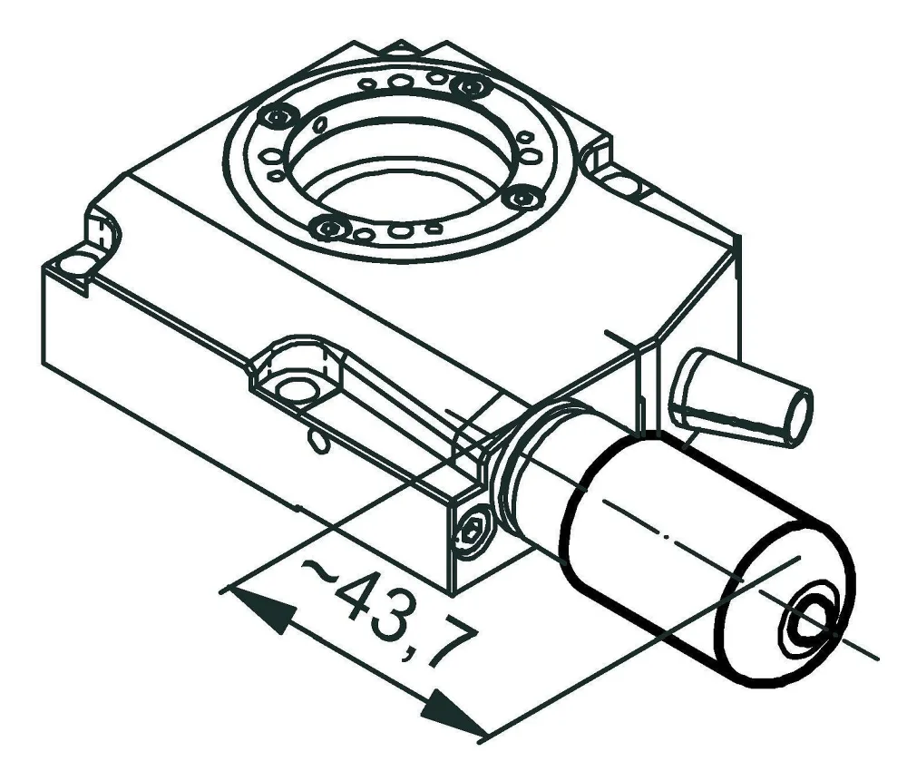 RS-40 rotation stage, stepper motor, dimensions in mm. Note that a comma is used in the drawings instead of a decimal point.
