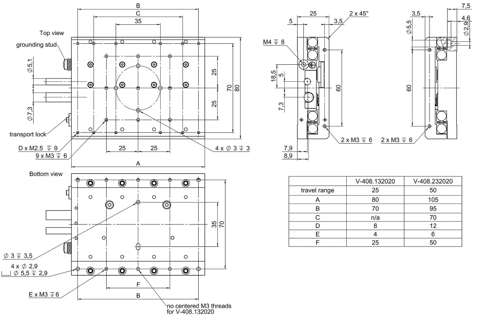 V-408, dimensions in mm